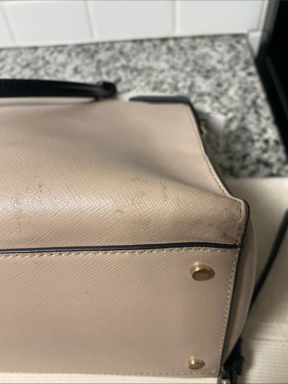 kate spade Two-Tone Beige, White & Black Leather Satchel